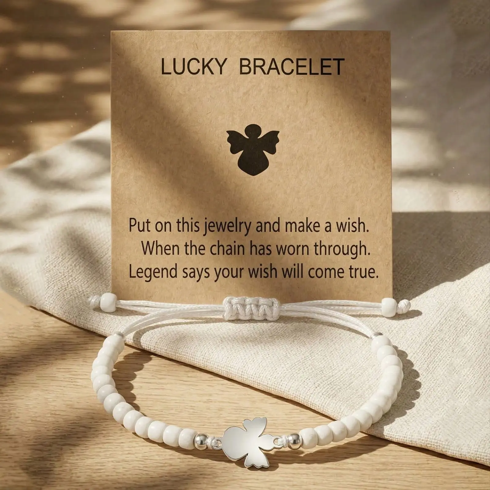 Angel Charm Bracelet, Boho Style, Adjustable Woven Cord (14cm-26cm), Make A Wish Lucky Jewelry, Everyday Wear, Meaningful Gift