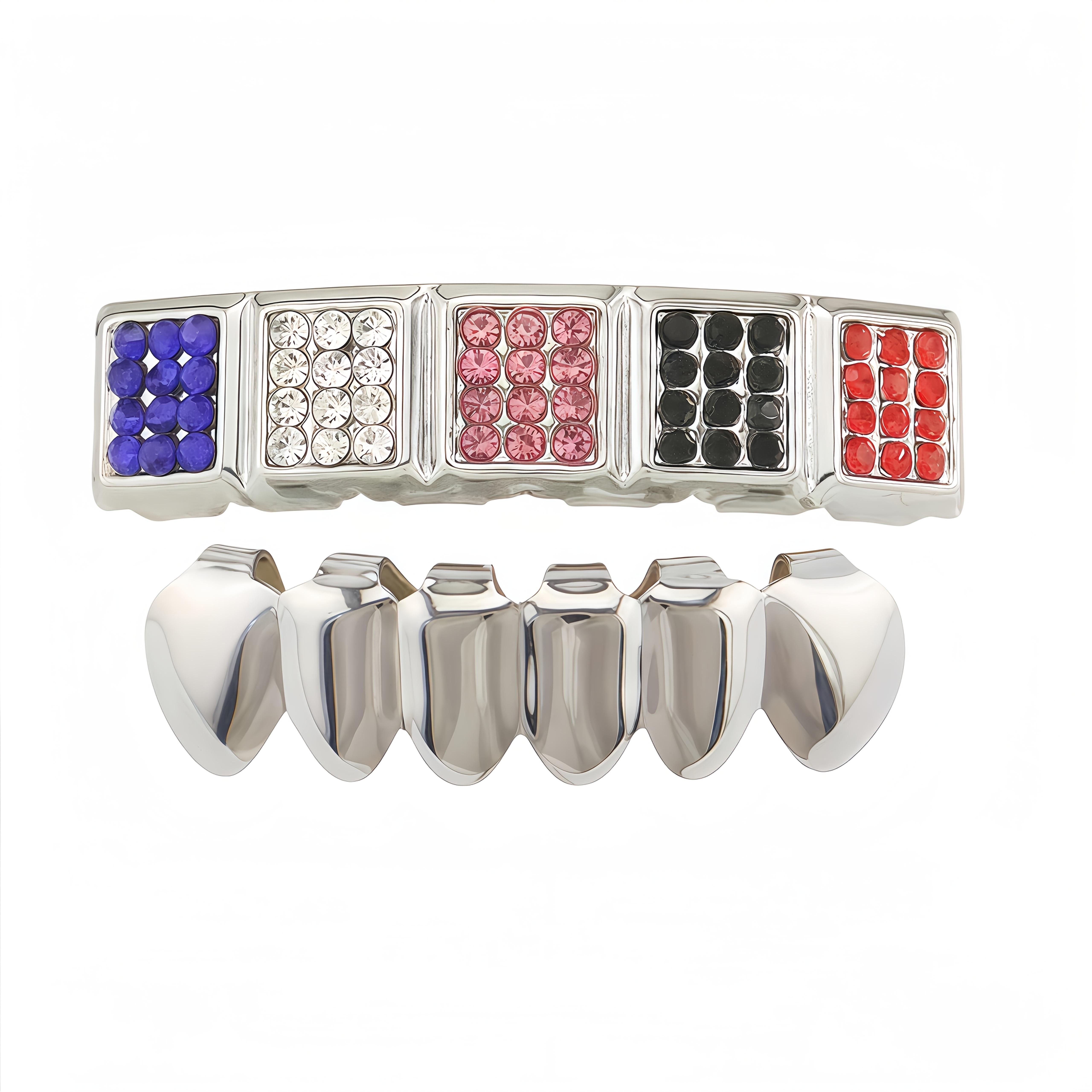 2 pcs Gothic Hip-Hop Style Colorful Zirconia Teeth Grillz - Halloween Jewelry for Men and Women, Halloween Accessories | Bold Fashion Accessory | Durable Zirconia Teeth Grillz