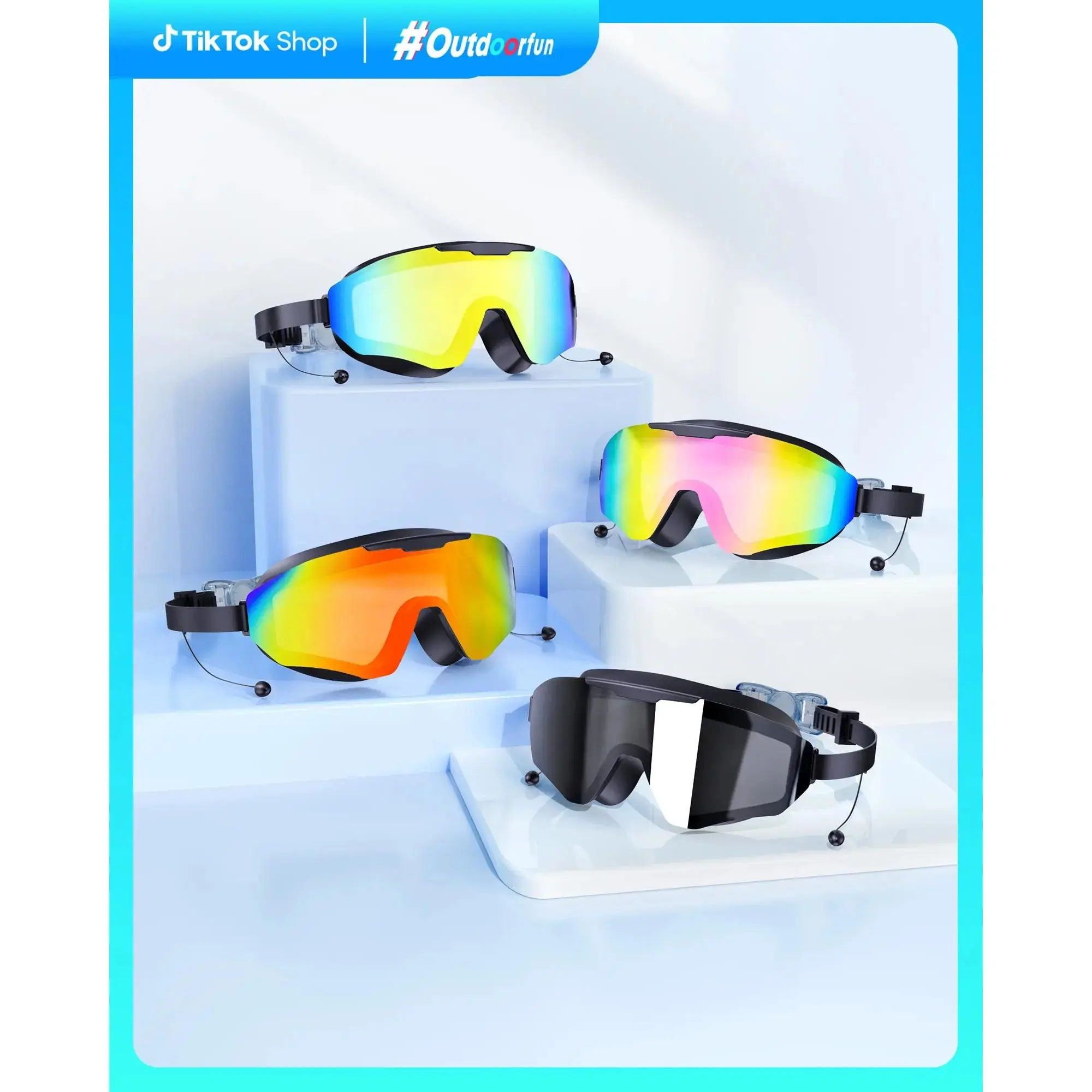 Viyawise Swim Goggles for Adults & Kids - Anti-Fog Full-Coverage, 3-Color UV Lens, Waterproof Earplugs & Nose Clip, Fit Outdoorfun