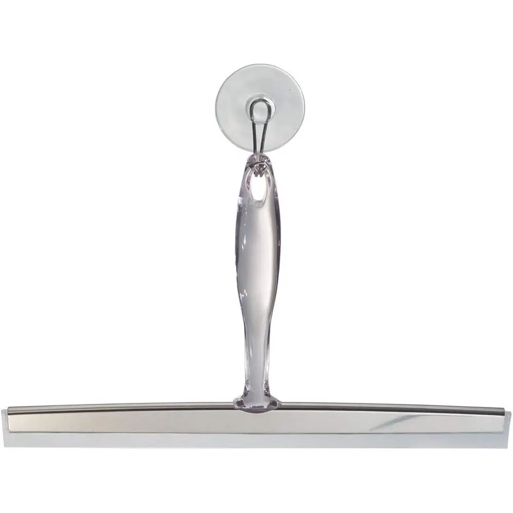 Zia Metal and Plastic Bathroom Squeegee for Shower, Glass Doors, Floors, Mirrors, with Suction Hook Holder , 12 Inches, Clear and Stainless Steel