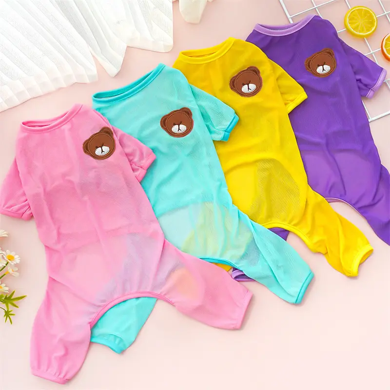 Polyester Bear Pyjama Look Dog Mesh Jumpsuits - 1-Piece Summer Pet Onesie for Small to Large Dogs (XS-4XL, Pink, Blue, Purple, Yellow) Including Labradors, One-Piece, Multi-Size