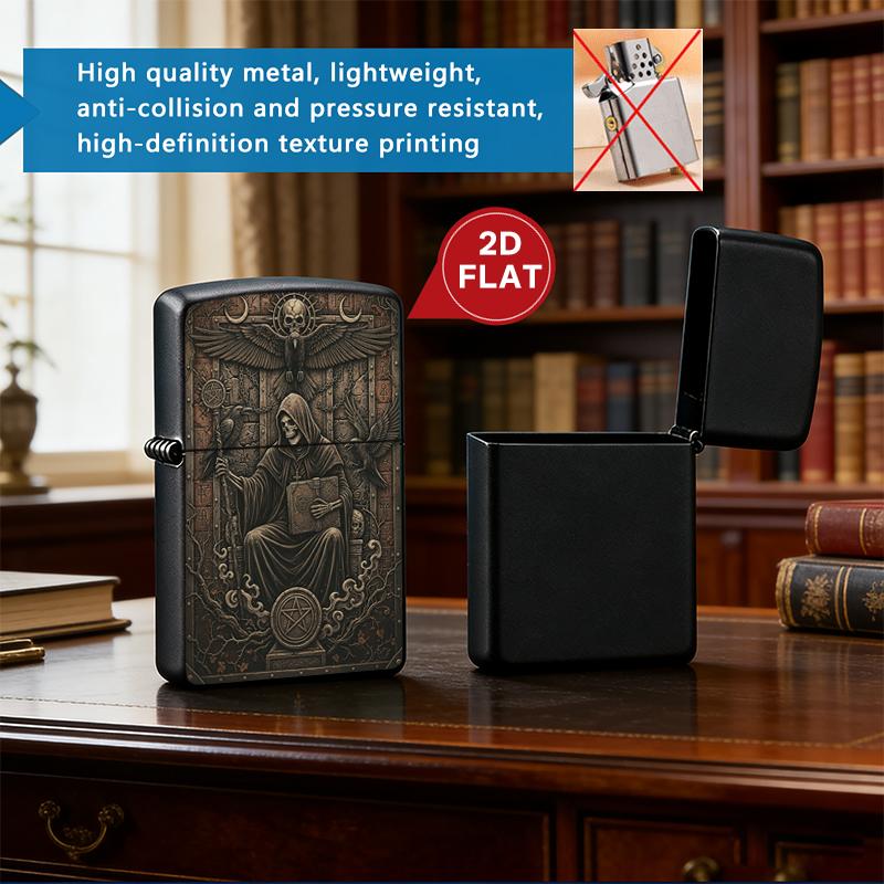 Gothic Grim Reaper Cigarette Case & Lighter Shell Set | Plastic Smoke Case + Metal Lighter Cover | Skull Raven Dark Aesthetic