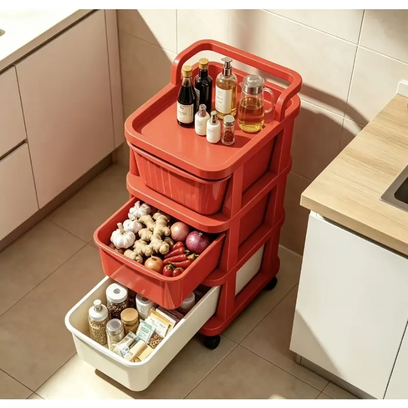 1Pc Classic Rolling Storage Cart with Wheels - 3 Large Capacity Drawers & Ergonomic Handle, Standard Size Fits Any Room, Multi-Purpose Mobile Utility Durable Plastic Organizer for Kitchen Living Room Bedroom, Space-Saving Design