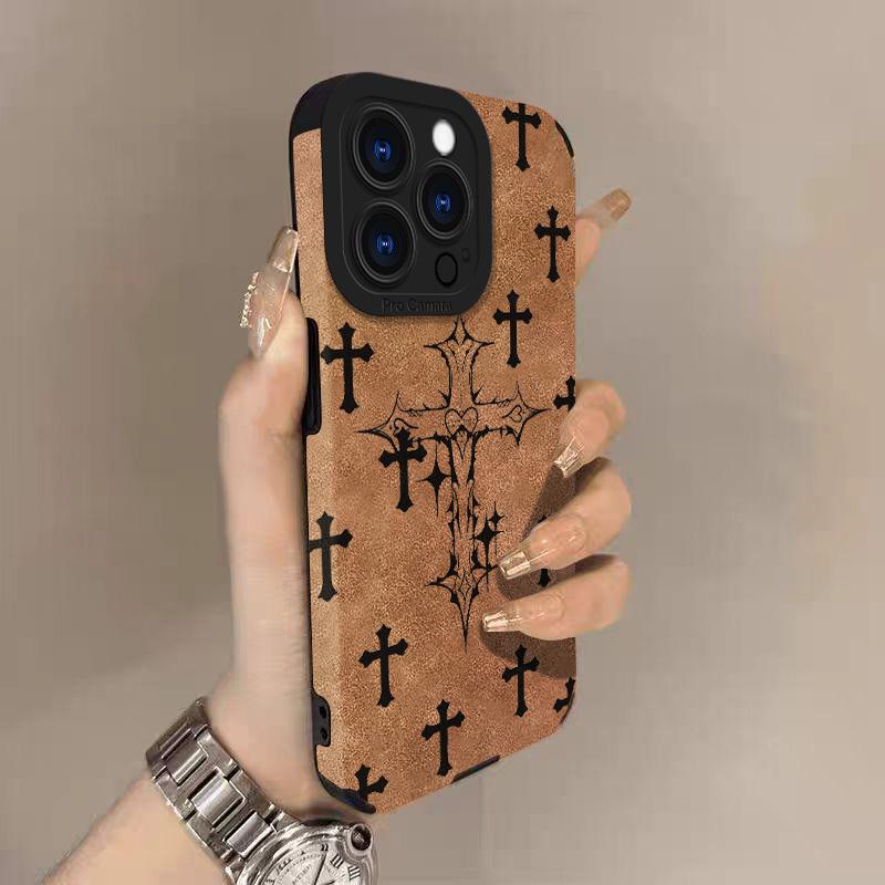 Black cross-patterned phone case, compatible with iPhone 17, Pro Max, Air 16, 16e, 15, 14, 13, 12, 11, Pro Max Plus, X, XS, MAX, XR, back cover.