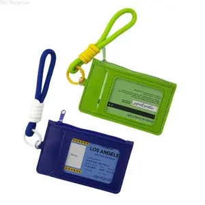 PU Leather ID Card Holder with Zipper & Wrist Strap, Minimalist Unisex Badge Wallet, Durable Accessory for Office & Travel, Everyone