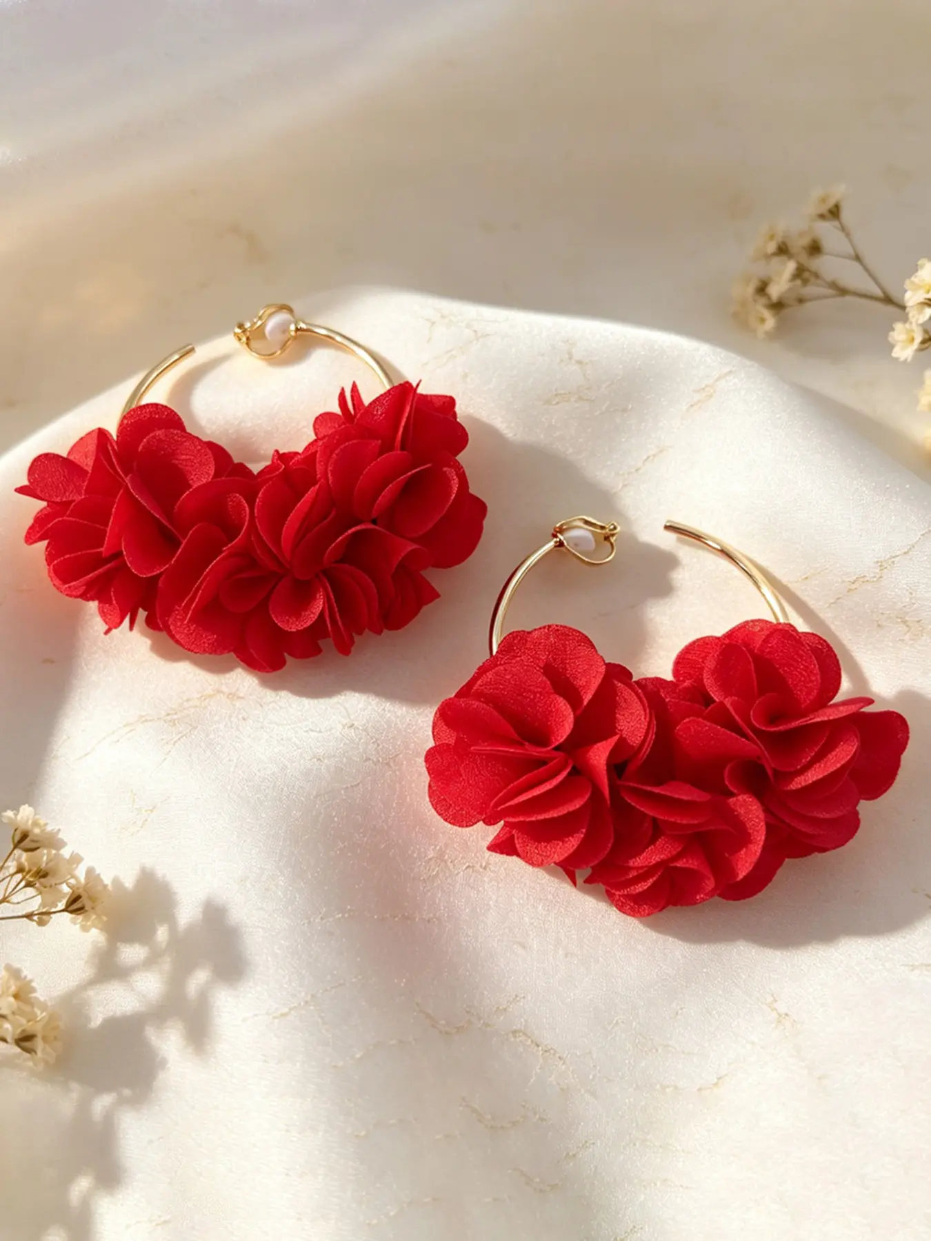 1 Pair Elegant Rose Flower Clip Earrings for Women, No Piercing, Boho Style, Party and Vacation Jewelry, Multicolor Large Floral Ear Clips, Bohemian Earrings