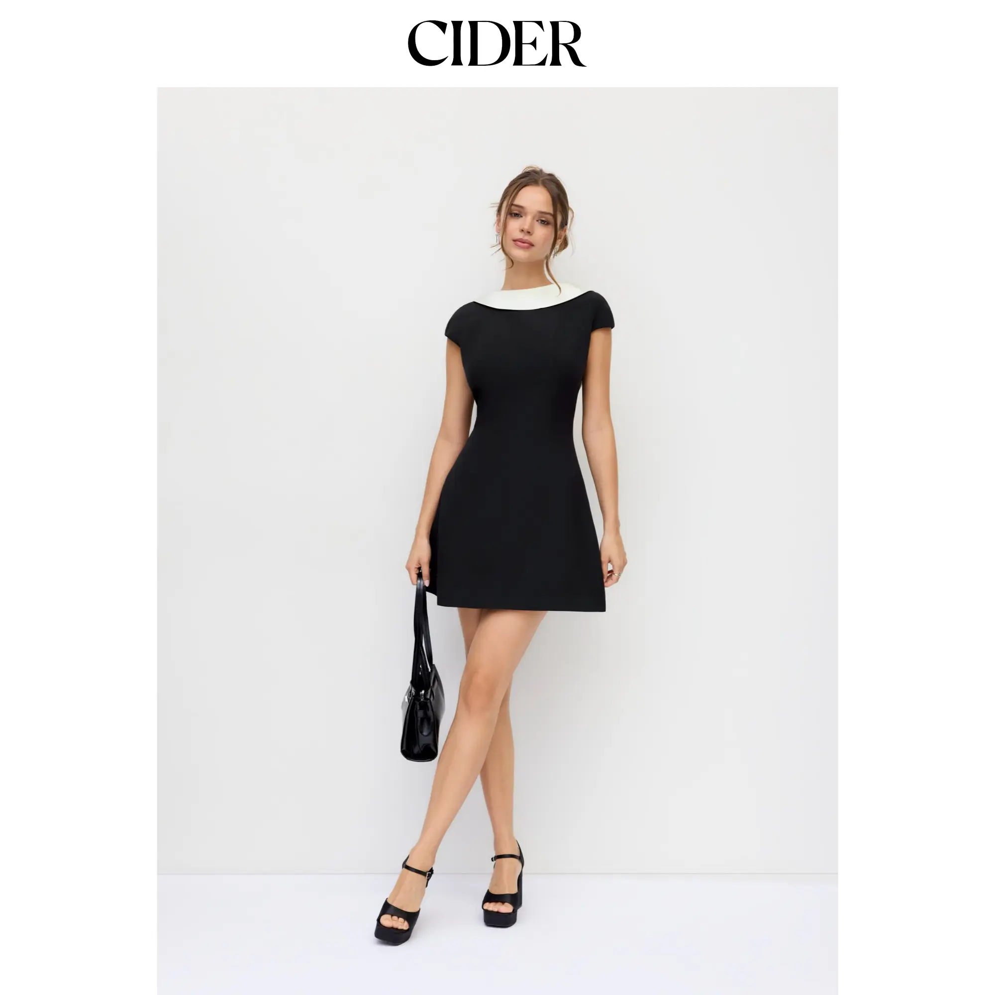 Cider Colorblock Boat Neck Backless Bowknot A-line Mini Dress SohoChic