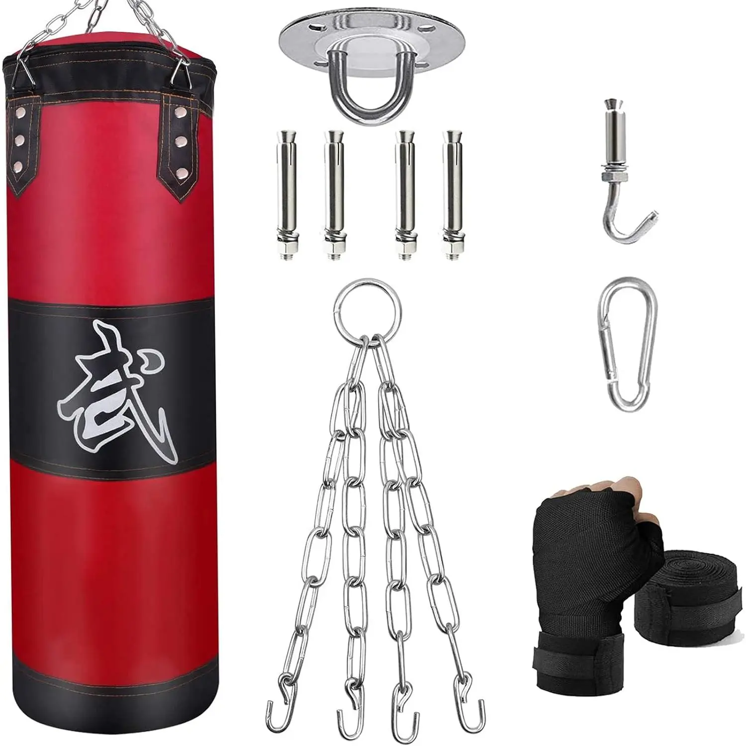 Punching Bag Set Unfilled, Heavy Boxing Bags Kickboxing Bag for Adults , Youth Boxing Set with Hand Wraps, Punching Bag Hangers, for MMA Muay Thai Karate Taekwondo