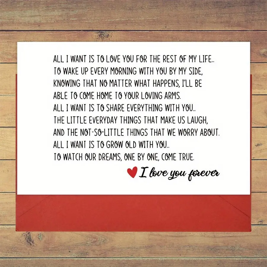 Romantic 'You Forever' Love Poem Card Suitable for Husband Wife Boyfriend Girlfriend - 'You' Message Card for Anniversary, Valentine's Day Gifts, Birthdays, with Self-Sealing Closure for Partners