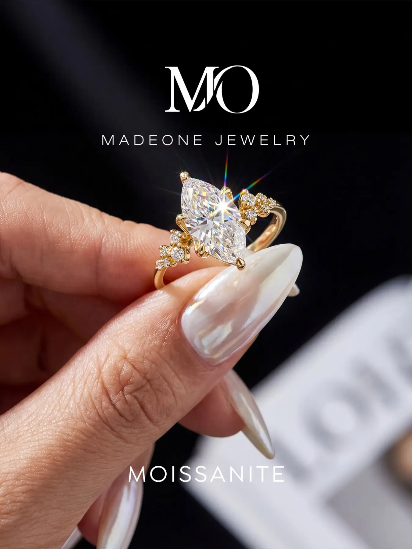 2.0ct Floral Cluster Marquise Moissanite Promise Ring, Copper Alloy 6 Prong Setting Engagement Band, Sparkling Vintage Bridal Ring, Trendy Women Jewelry For Proposal Anniversary And Party Fashion Matching, Moissanite Wedding Ring