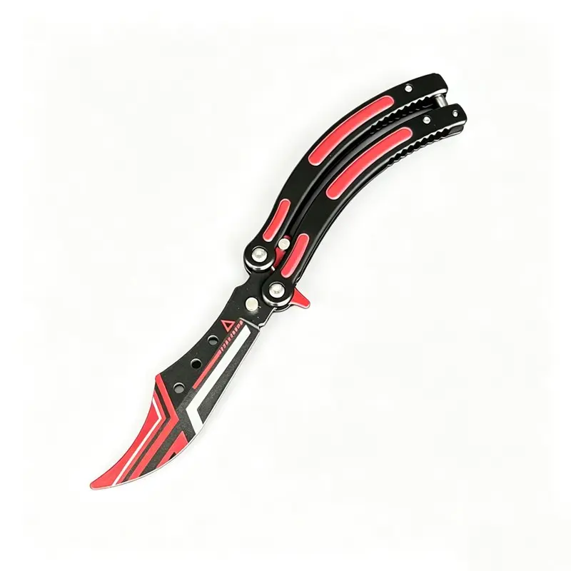 Outdoor Full Steel 3D Folding Portable Practice Knife, Unsharpened Beginner Floral Bend Hand Training Knife, Cs Go Game Stainless Stress Toy, All Metal Tool