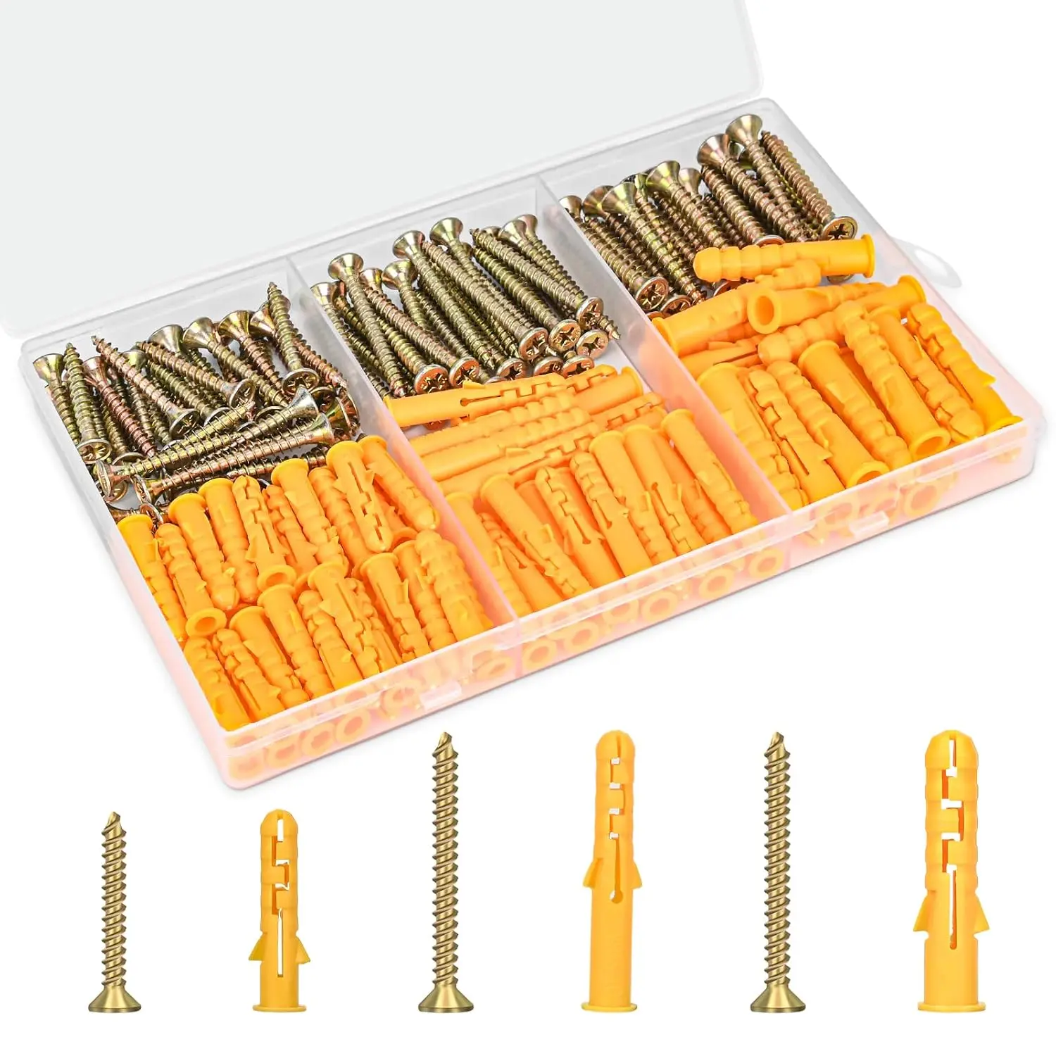 Drywall Anchors Kit, 170 count, 85 Plastic Drywall Anchors and 85  Flat  Screws, 3 Size #6 * 30#6 * 40#8 * 40, Wall  Kit for  Picture Frame, Shelf Brackets, Curtain Rod