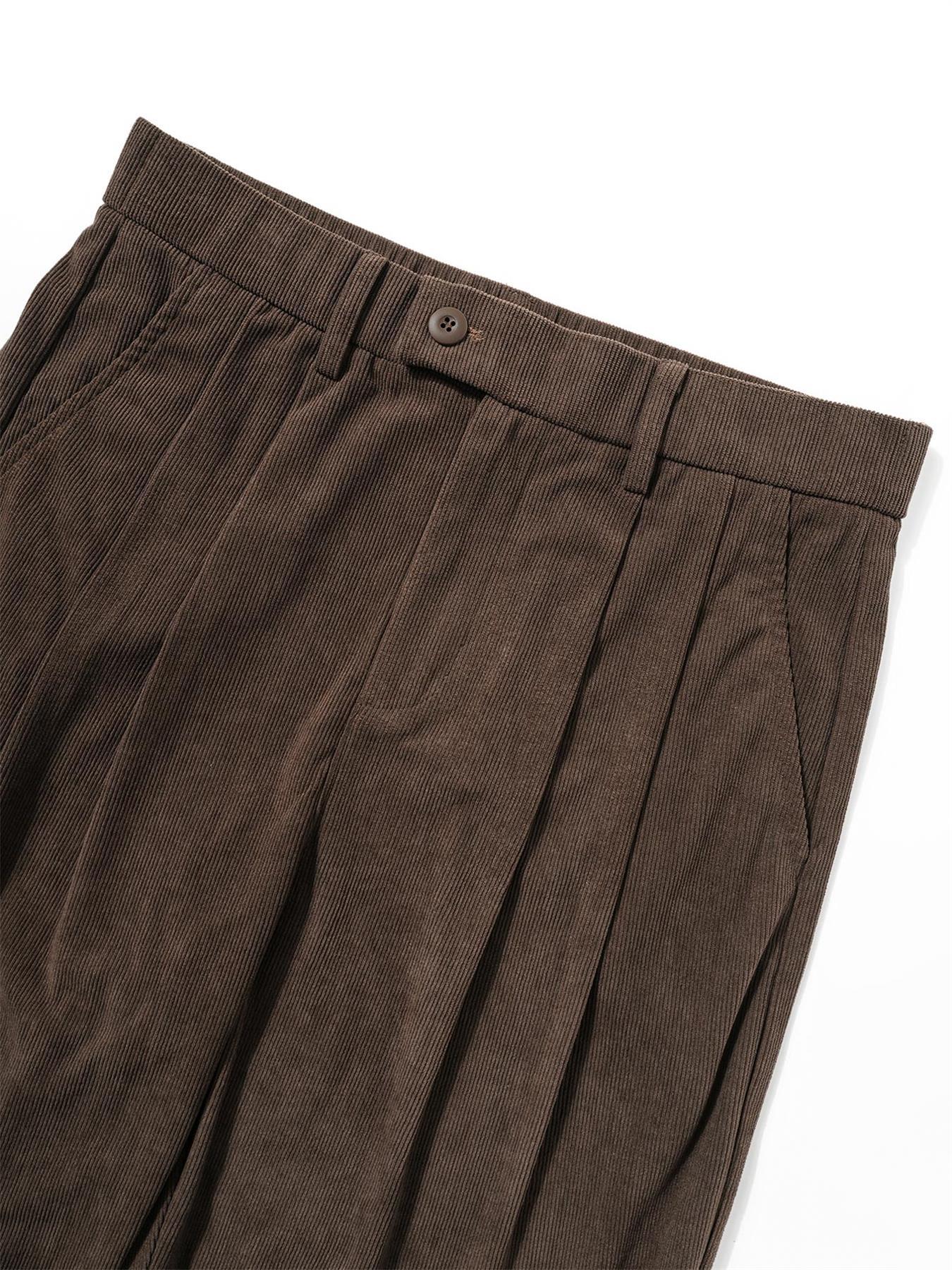 Men's Solid Color Button Fly Side Pocket Corduroy Carrot Pants, Loose-Fitting Casual Comfy Zipper Trousers for Daily Wear, Woven Bottoms for All Seasons, Casual Textured Trousers