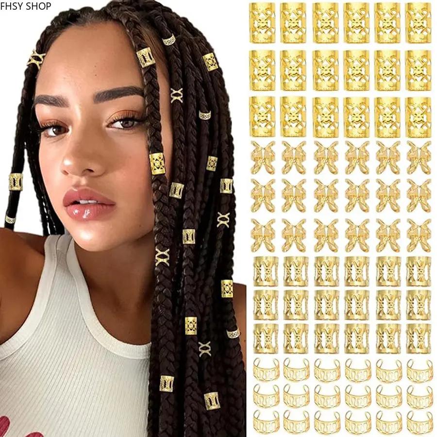 120Pcs Hip-Hop Braid Cuffs Set, Gold Silver Dreadlock Beads & Pendants, Ethnic Boho Hair Jewelry for Locs & Braids, Perfect for Concerts, Weddings & Daily Glam