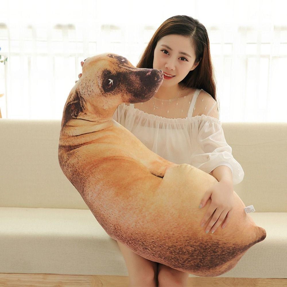 3D Lifelike Animal Cute Bend Dog Printed Throw Pillow Funny Dog Head Cosplay Children Favorite Toy Cushion for Home