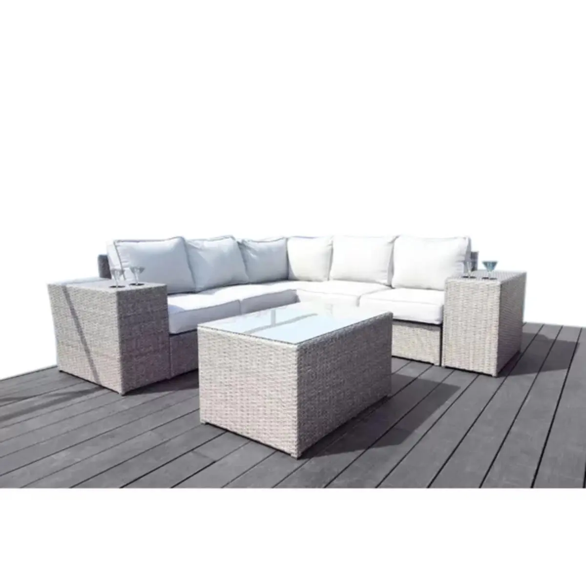 Aobtkel Modern 4-Piece HDPE Rattan Wicker Patio Outdoor Seating Group, Fully Pre-Assembled, Water Resistant, Removable Machine-Washable Cushion Covers, Interlock Clips, Machine-Washable Covers, Uv Prevention