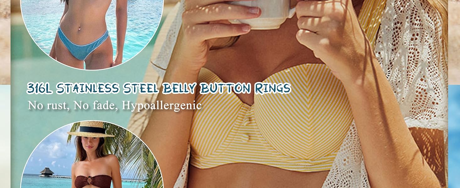 CASSIECA 10Pcs Gold Belly Button Piercing Ring-Surgical Steel CZ Heart Navel Belly Rings for Women Dangle Short Clicker Navel Piercings Cute Summer Jewelry 14G