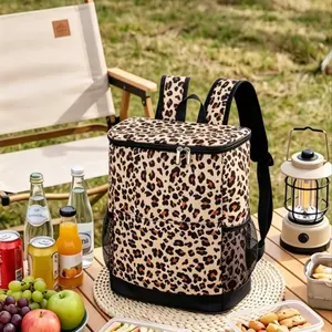 Leopard Print Insulated Cooler Backpack, Leakproof Thermal Cooler Bag, Large Capacity Portable Ice Backpack for Picnic, Beach & Camping