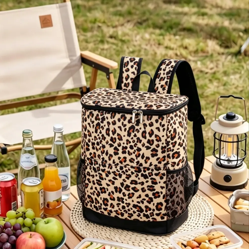 Leopard Print Insulated Cooler Backpack, Leakproof Thermal Cooler Bag, Large Capacity Portable Ice Backpack for Picnic, Beach & Camping, Cooler Bags Insulated For Travel