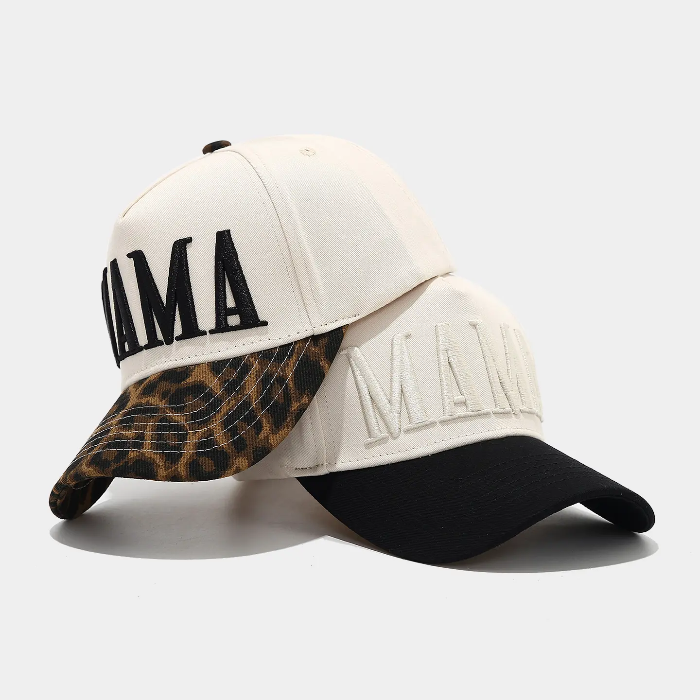 Women's Mama Embroidery Trucker Cap - Leopard Camo Brim, Letter Patch, Patchwork Design, Multi-Colors, Mother's Day Gift, All Seasons Sports & Outdoor Accessory, Accessories For Women, Hats For Women