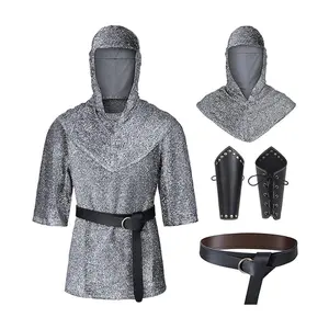 Medieval Templar Faux Chainmail Shirt Knight Cosplay Costumes Halloween Party Role Play Uniform Set for Male