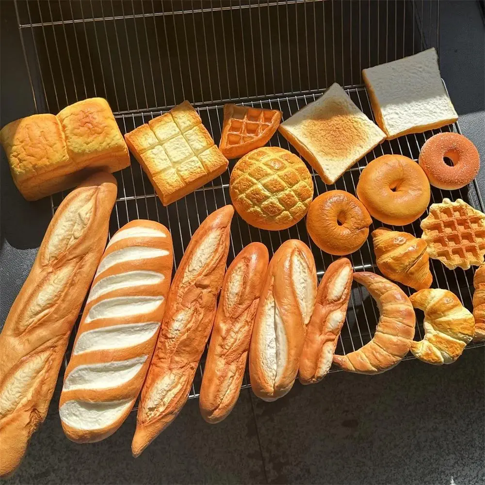 Food Models Toy Set - Cute Original Flavor Baguettes, Different Sizes Croissants, Waffles, Bread, Pineapple Buns, Toast, Bagels, Donuts for Play & Display (Stress Relief Classic Novelty Toy)