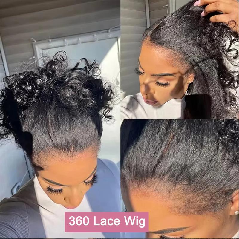 Bling Hair Kinky Straight Pre Cut 360 Full Lace Wigs Human Hair Glueless Wig Pre Plucked 13x6 HD Lace Frontal Wigs Yaki For Women 180% Density #TikTokShopFallDealsForYou