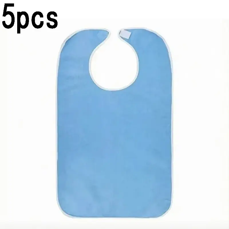 5 Adult Waterproof Bibs, Adjustable Velcro Neck, Absorbent Towel Fabric, Reusable, Eco-Friendly, Gentle on Skin, Ideal for Elderly Care