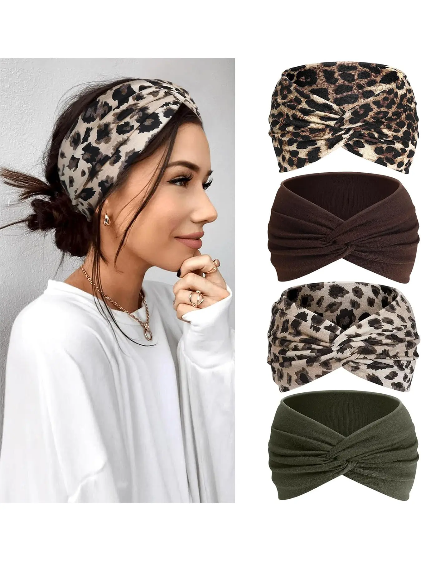 Women's Boho Headbands 4-Piece Set, Fashion Elastic Tie-Dye Bands, Vintage Hair Accessories, Stretchy Headbands for Sports, Yoga, Running, Makeup, Spa, Daily Use