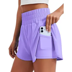 Women’s High Waisted 3 Inch High Split 2 in 1 Running Shorts with Liner & Pockets |     Breathable Athletic Workout Gym Shorts |     Quick Dry Active Bottoms for Jogging Training Daily Casual