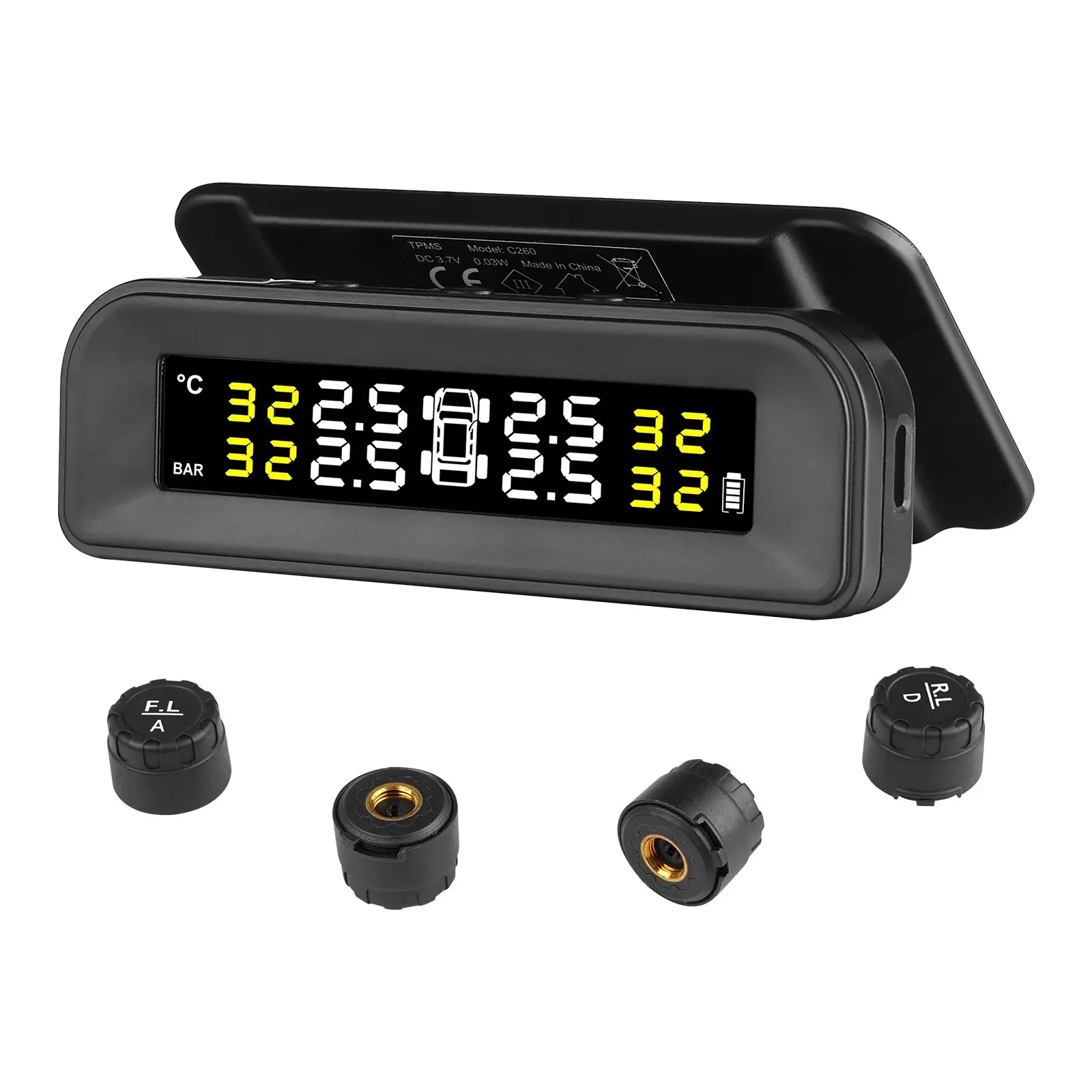 【DealsForYouDays】VEVOR RV Tire Pressure Monitoring System, 7.3-87 PSI Trailer TPMS, Universal Wireless Car Alarm System, Waterproof TPMS Sensors Set with Solar Charge, 4 Sensors, 5 Alarm Modes, and Real-time Display