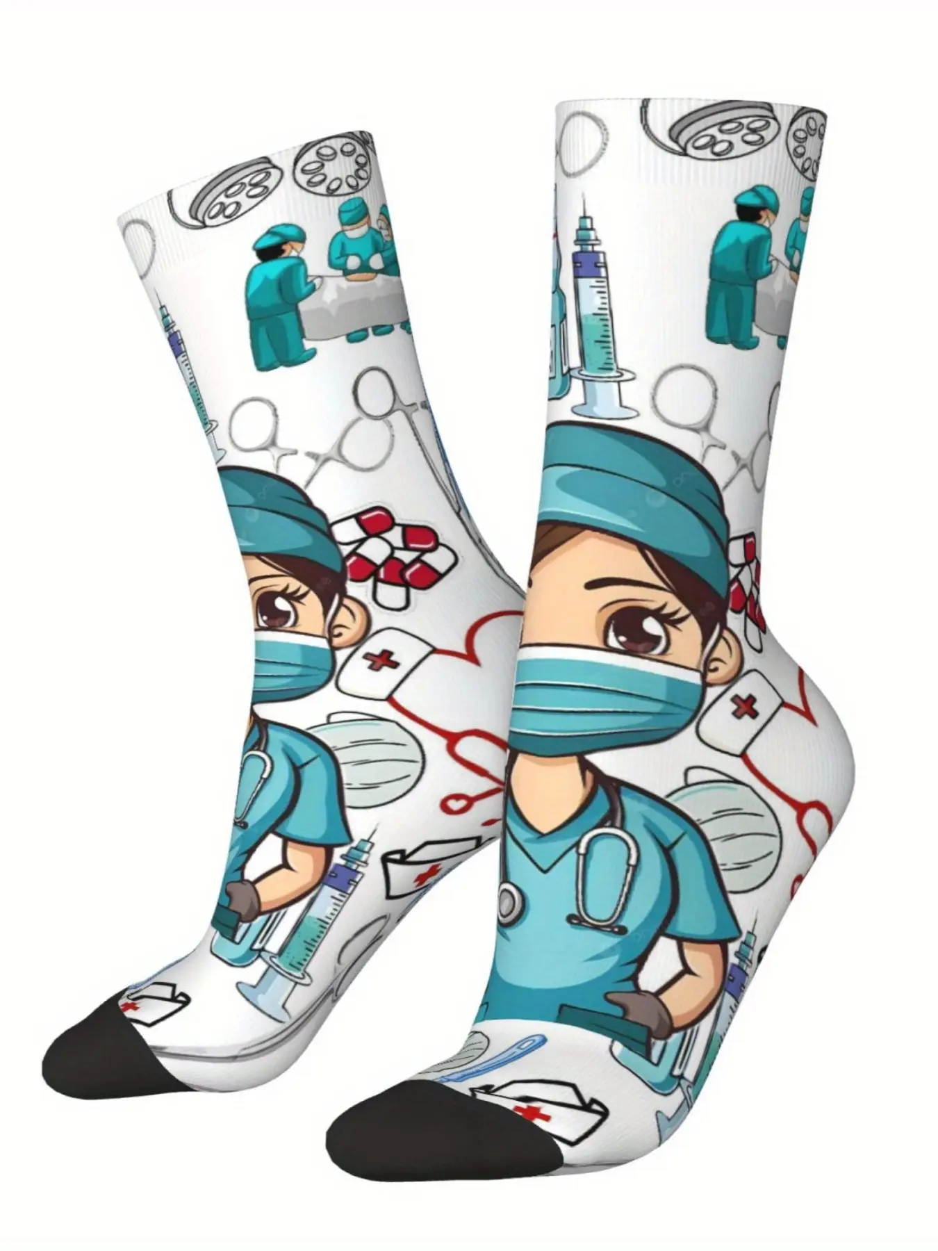Unisex Outdoor Socks, Medical Theme Print Mid-Calf Socks, Comfortable and Breathable, Fashionable for Daily Wear