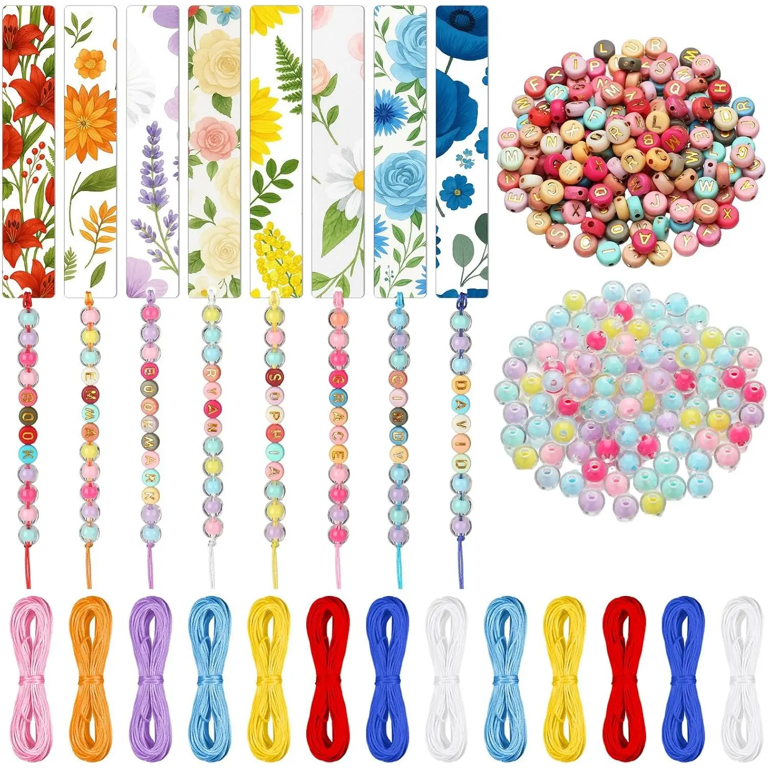 8 count  to School Flower DIY Beadable Bookmarks Craft Kit with 280 Beads Teacher Gifts Floral Bookmark Making Kit for Reading Women Adults for Book Lovers Office Supplies