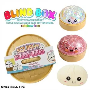 Squishy Dumpling Bun Blind Box - Glitter Steamer Basket Fidget Toy Super Rare Rainbow Chase Stress Relief Cute Sensory Party Favors Birthday Stocking Stuffer Gift