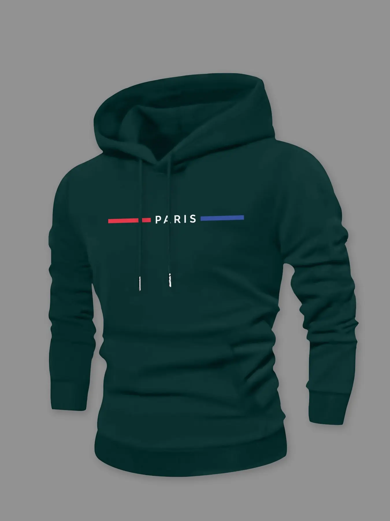 Men's Fleece Hoodie with Paris Print, Soft Knit Fabric, Adjustable Drawstring, Windproof Hem, Perfect for Daily Wear, Casual, Sports