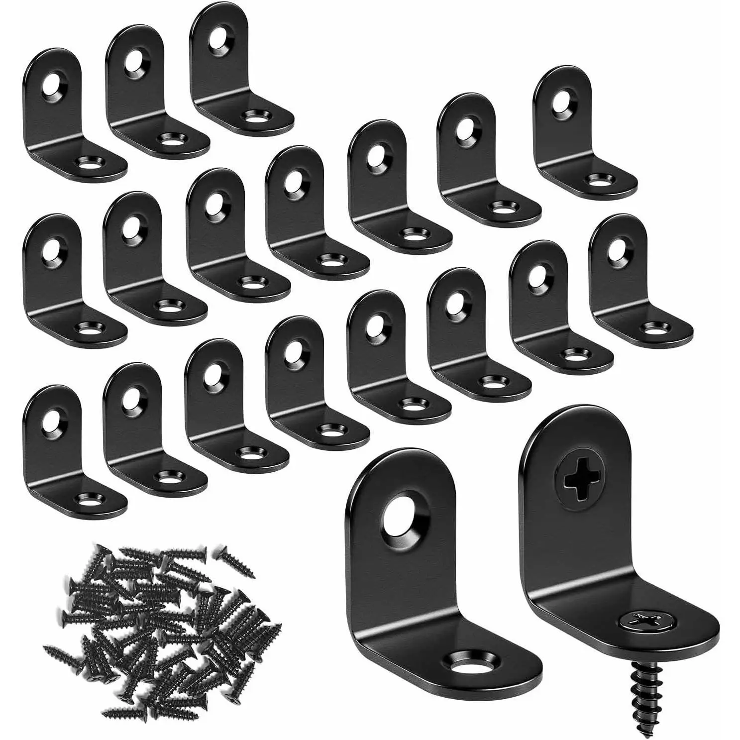 20 count L Bracket Stainless Steel Corner Brace with Screws 90  Right Angle Brackets for  Furniture Metal L Brackets for Shelves Cabinet Chair Heavy Duty Joint Shelf Support Braces (Black)