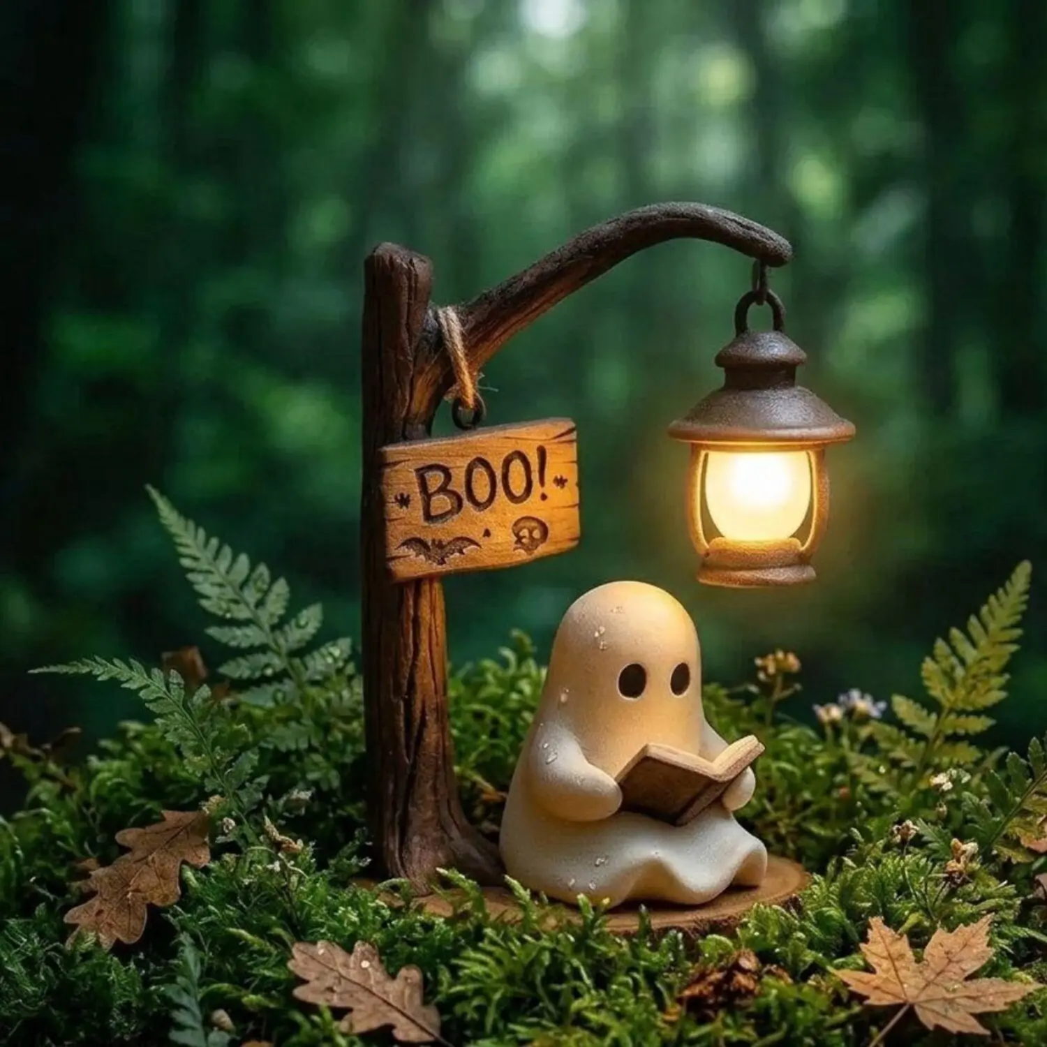Halloween Ghost Reading Night Light, Handmade Ghost Lamp, Cute Ghost Night Light for Bedroom, Desk Decor, Cozy Home Decor Bookshelf Figurine, Ambient Night Lamp