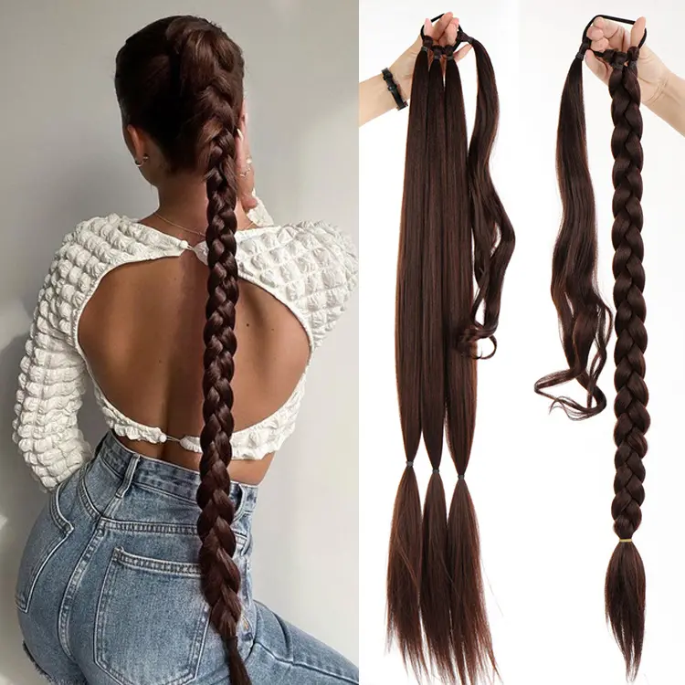 Women's wig ponytail, wrap-around hair extensions, synthetic wig braids, boxing ponytails in stock