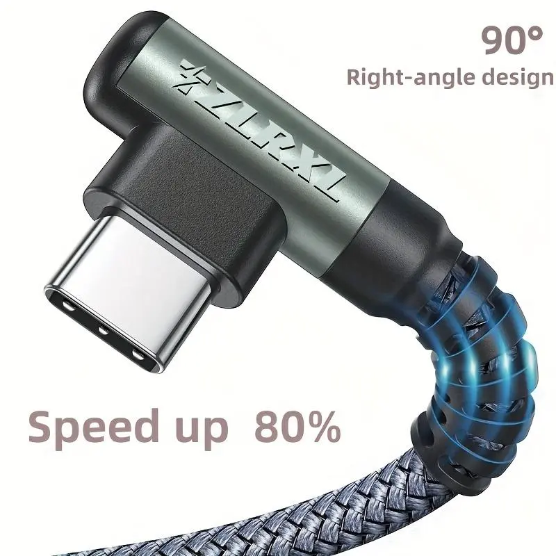 Tzlrxl USB Type-C Charging Cable with a 90-Degree Angle for Fast Charging, Supports Data Transfer, Compatible with Devices Like Samsung, Xiaomi, One Plus, Google, And Other C-Port Devices, Available in Lengths of 1M And 2M