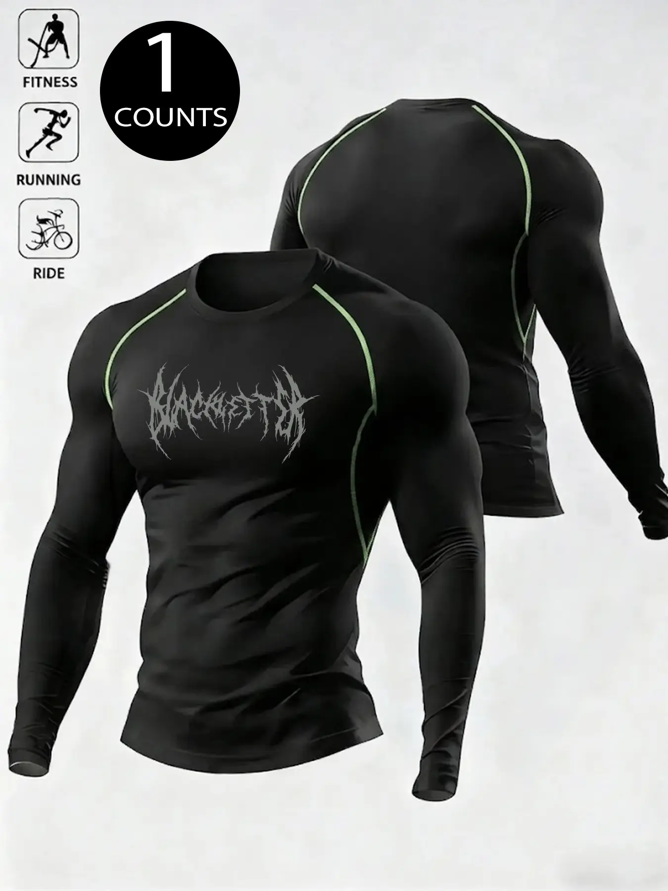 Men's Gothic Letter Print Compression Long Sleeve Top, Quick-Dry Muscle Slim Fit Athletic Base Layer, Versatile Athleisure Streetwear Undershirt, Ideal for Weightlifting, Running, Cycling, Hiking, Daily Street Outfits, Multi-Scene Wearable One Garment