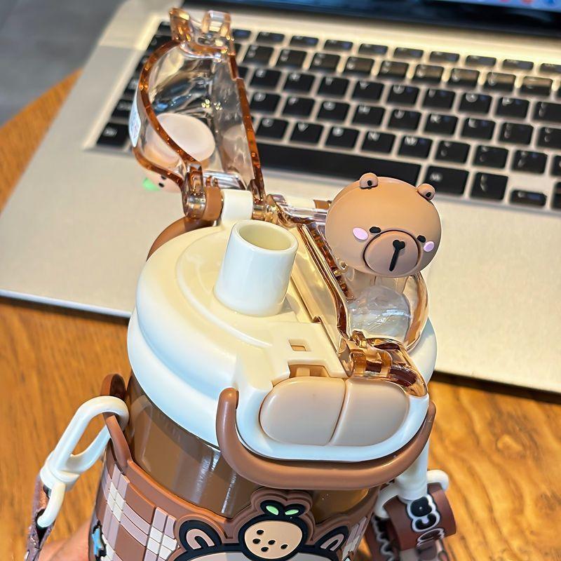 Capybara Children's Straw Insulated Cup for Kids 316 Stainless Steel Cartoon Double Drinking Diagonal Cross Travel Water Bottle