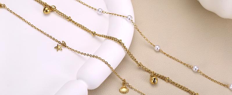 Sanfenly Gold Belly Chains Waist Chains for Women of adult Waterproof Stainless Steel Pearl Beaded Seashell Starfish Body Chain Belly Necklace Bracelet Stomach Jewelry Chain 26"-43" beads