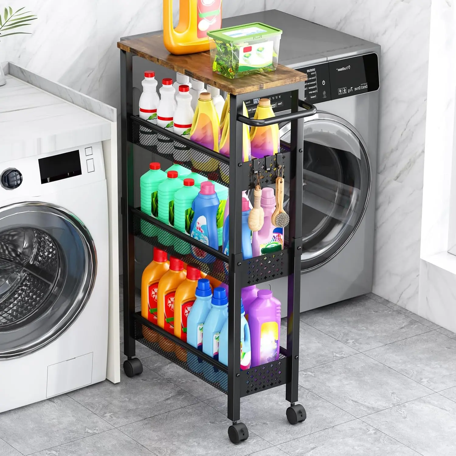 4-Tier Slim Utility Rolling Laundry Cart with Wheels, Metal