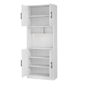 Pantry Cabinet for Kitchen with LED Light, Tall Kitchen Pantry Storage Cabinet with Open Shelves, Kitchen Hutch with Microwave Shelf for Dining Room