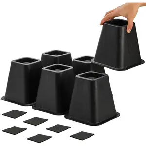 6 Pack 6 Inch Large Heavy Duty Furniture Risers, Durable ABS Plastic Lift Risers Supports Up to 2200 lbs, for Bed Sofa Couch Chair Cabinet Desk, Black, Premium Quality