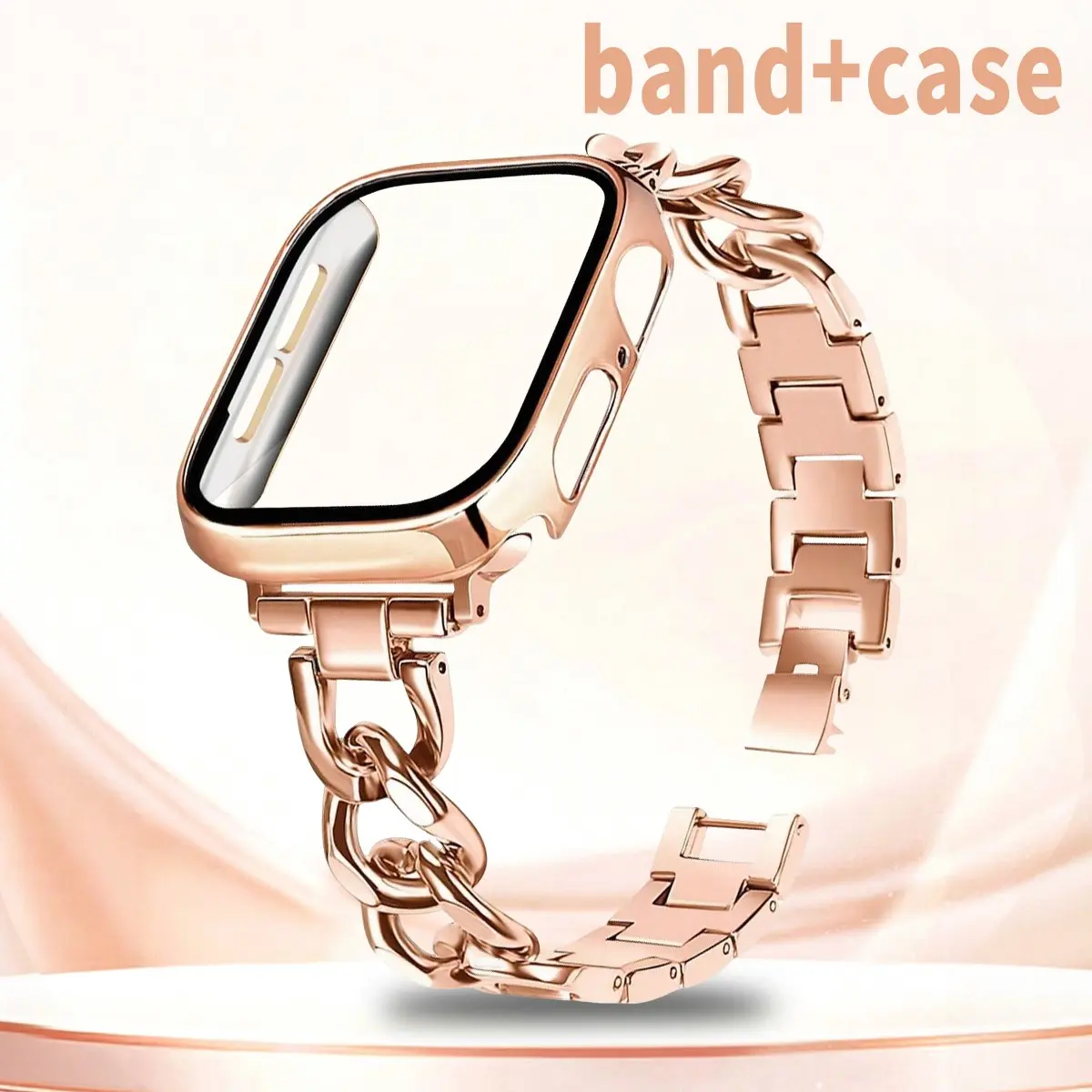 Durable Alloy Chain + Integrated Case, Anti-Drop Full Screen Protection, Adjustable Links, Compatible with All Apple Watch Models
