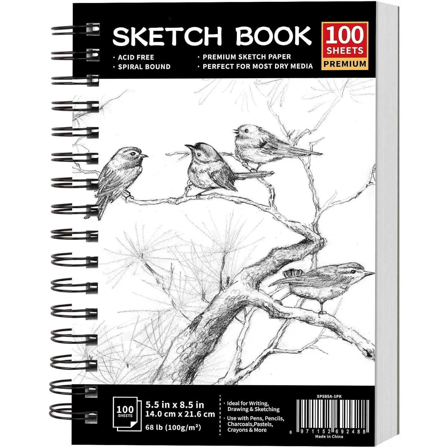 5.5"X8.5" Sketch Book,100 Sheets (68 lb/100gsm) Sketchbook