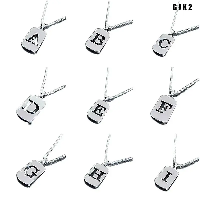 Initial Letter Dog Tag Necklace for Men Women, Stainless Steel Hollow A-I Alphabet Pendant Box Chain Necklace, Minimalist Personalized Letter Tag Necklace Daily Jewelry Gift