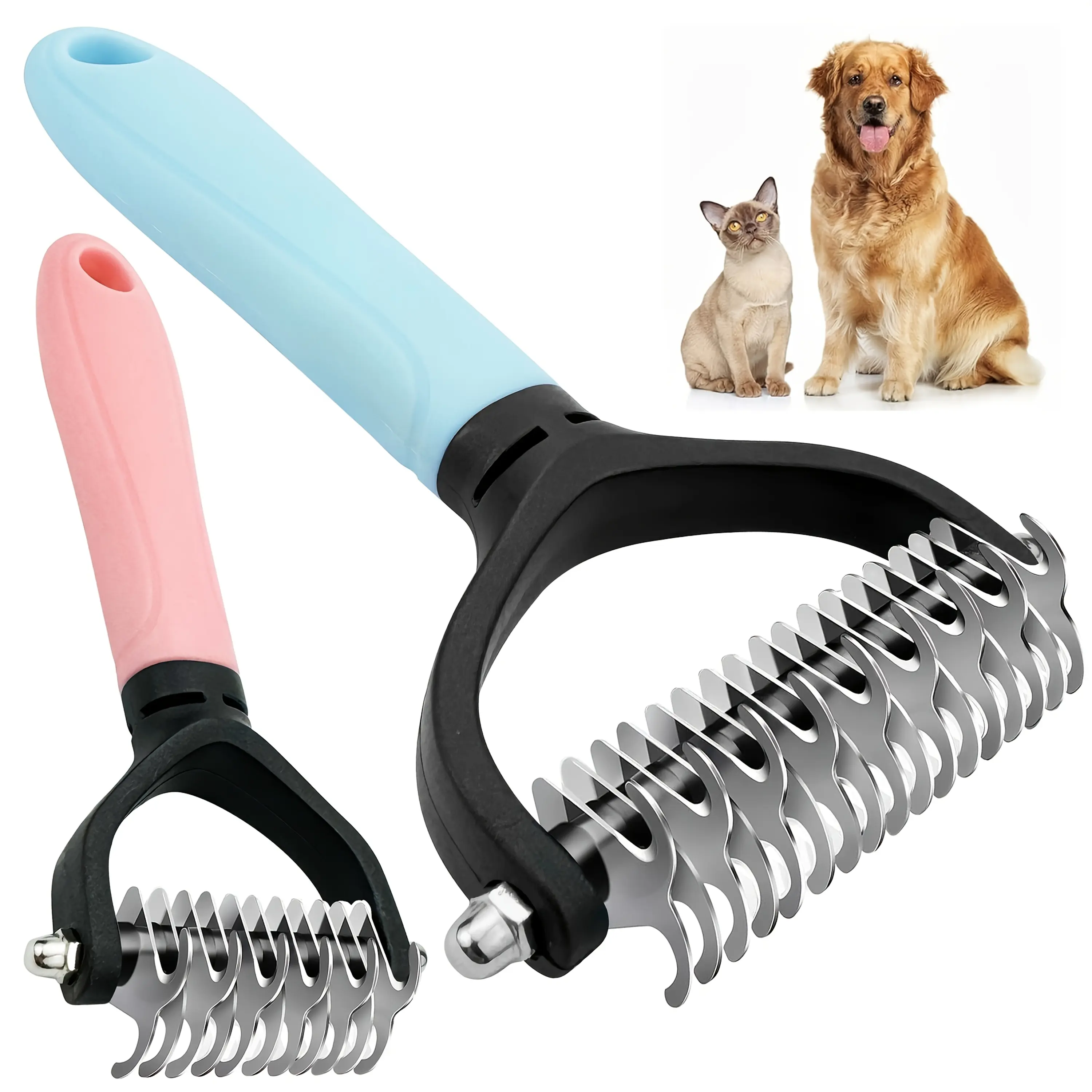 2-Pack Stainless Steel Pet Hair Remover Comb, Multi-Sided Undercoat Brush Tool, Efficient Hair Removal Tool for Dogs and Cats, Easily Removes Tangles, Matted Hair, and Loose Fur, Durable Stainless Steel Material Suitable for Long-Haired Pets.