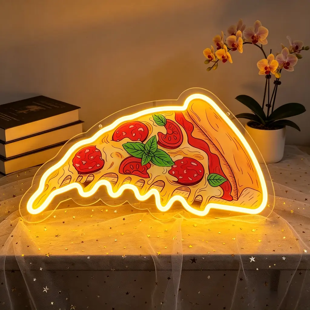 Contemporary Plastic Pizza-Shaped USB Neon Sign, Pizza Shop Door Decoration, Internet Celebrity Snack Bar Photo Spot, Festive Atmosphere Light gift decorative ambiance lighting decor landscape party decor